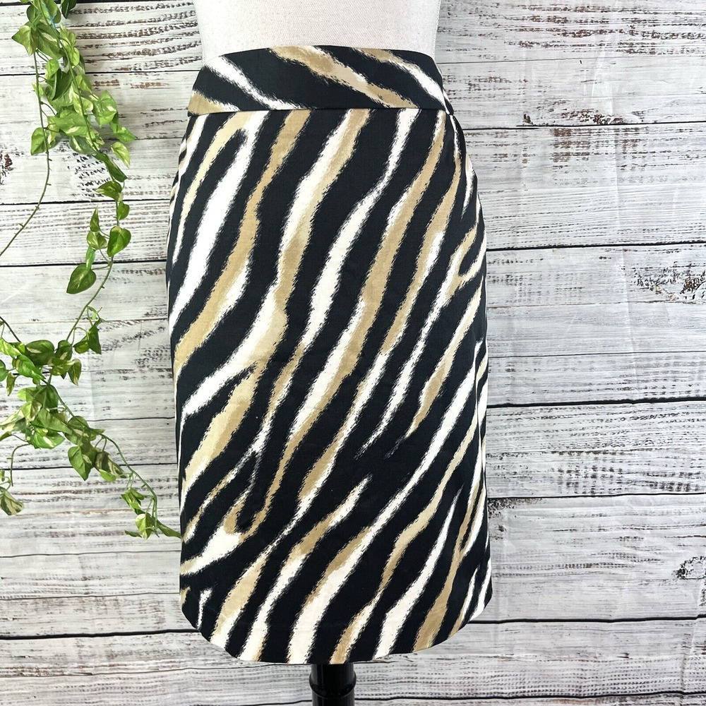 Talbots Skirt size 2 Petite Black Brown Tiger Animal Pencil Knee Stretch Career